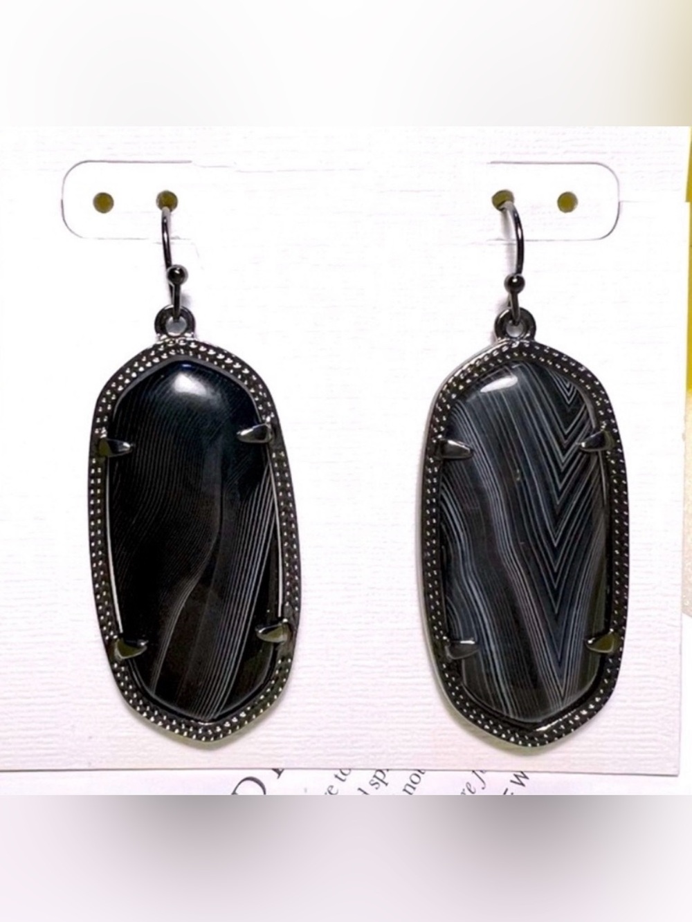 NWT Kendra Scott Elle Earrings Black Banded Agate Gunmetal Perfectly Beautiful!